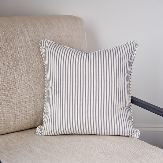 Gray ticking stripe throw pillow 