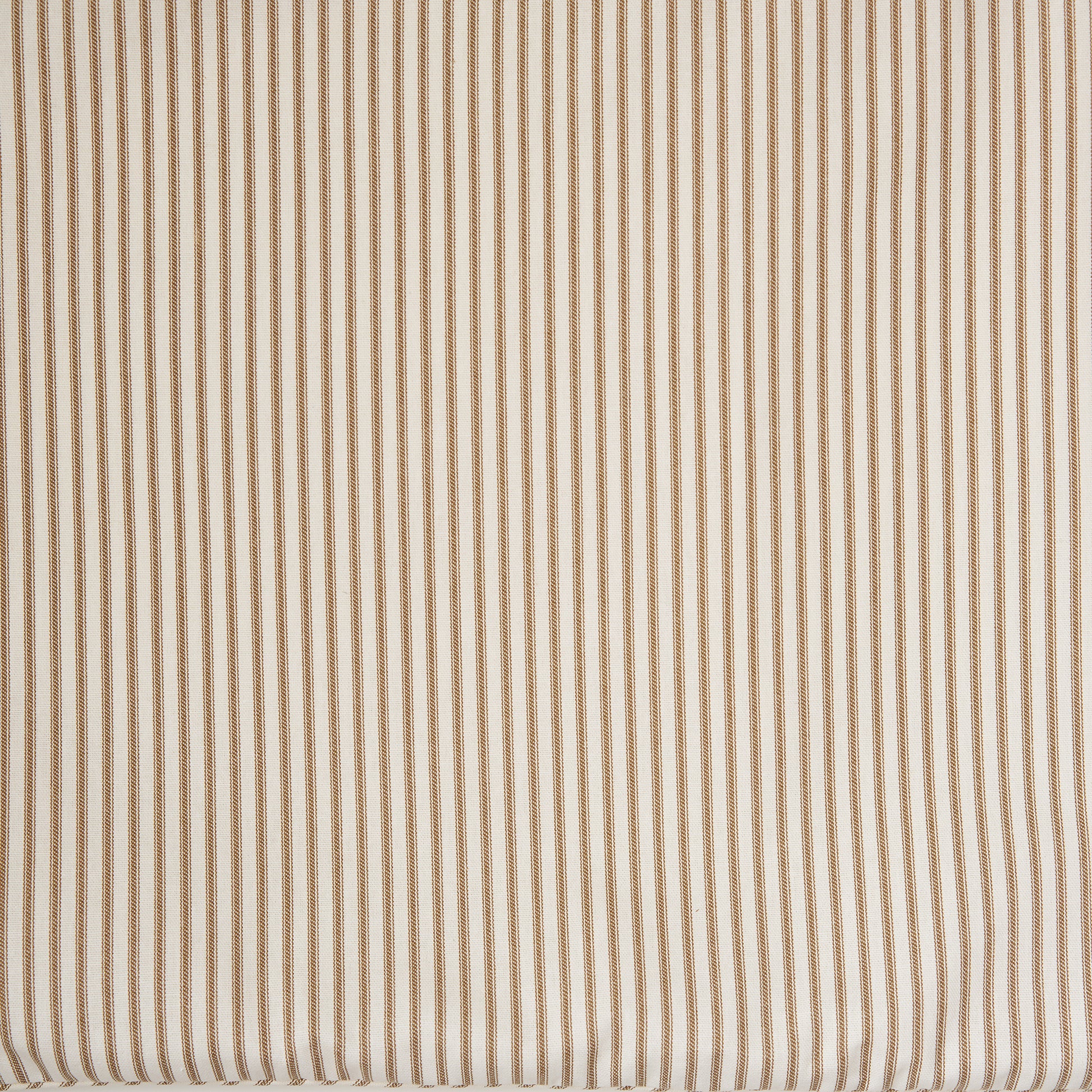 Brown ticking stripe fabric close up