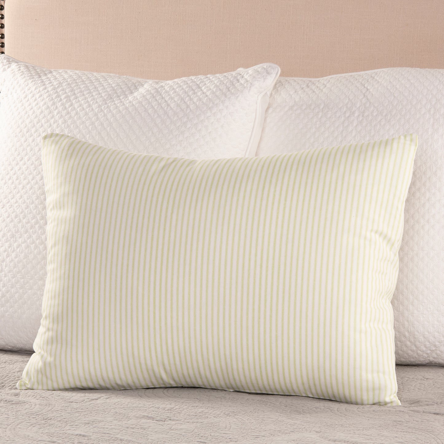 Premium Kiwi Green and White Ticking Stripe Pillow Sham Standard Euro or King