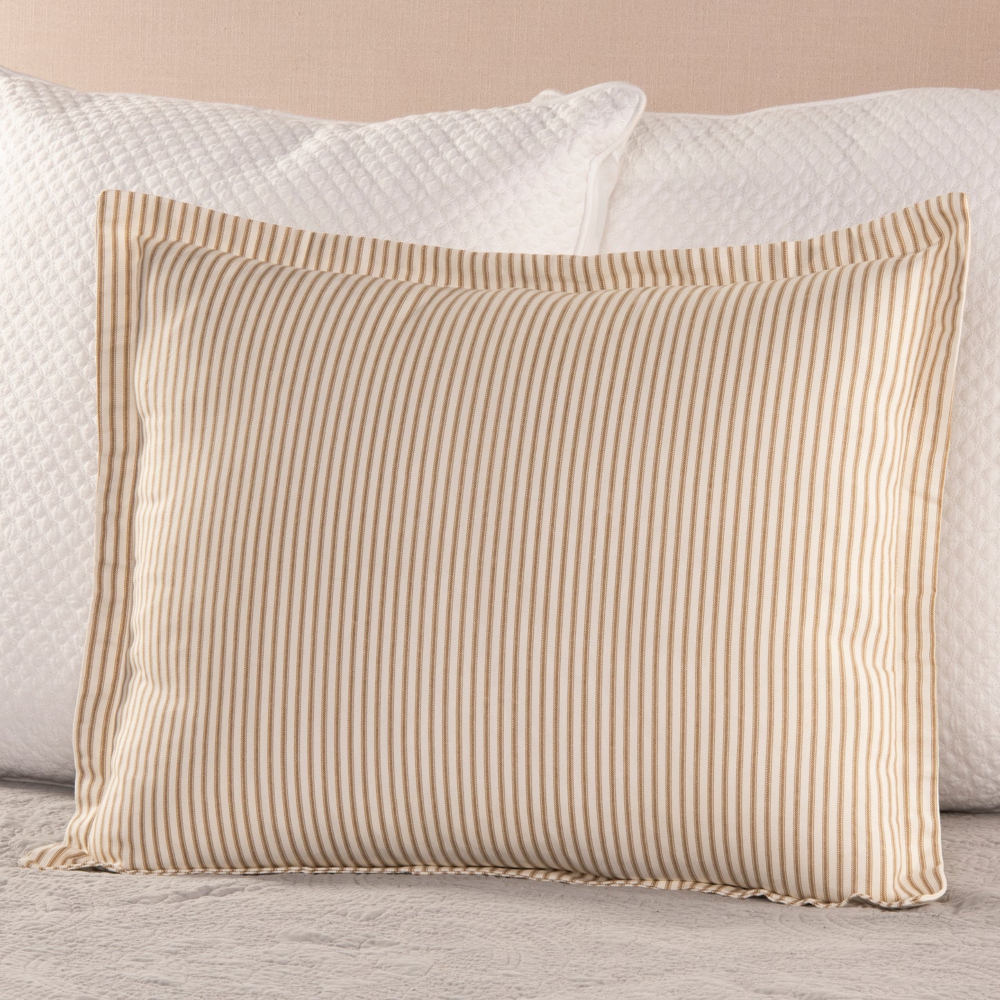 Ticking Stripe Pillow Sham Brown Standard Size Flange Style