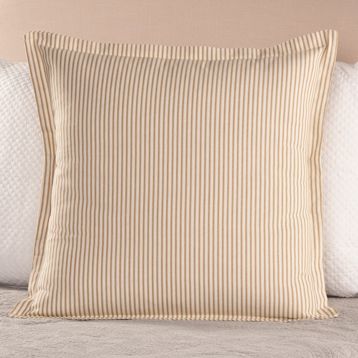 Ticking Stripe Pillow Sham Brown Euro Size Flange Style