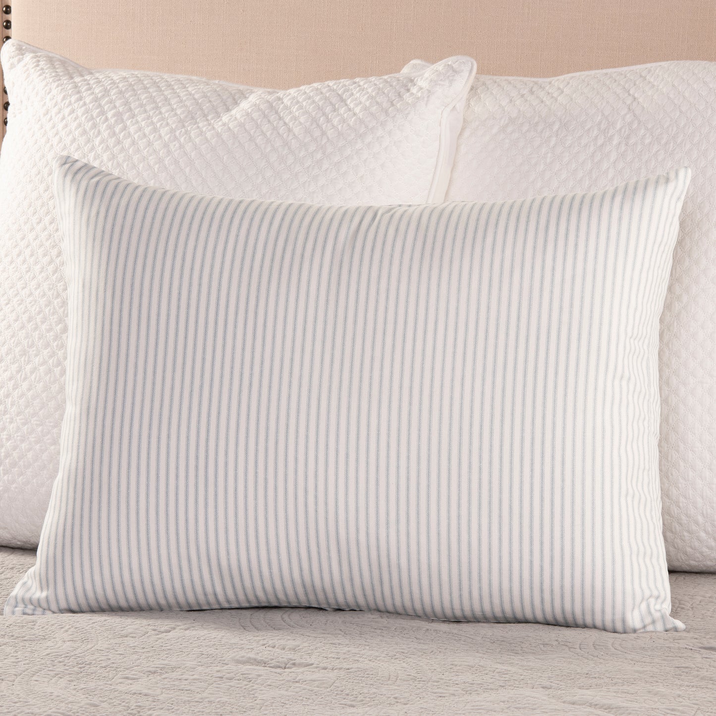 Weathered Blue and White Ticking Stripe Pillow Sham  Standard Euro or King