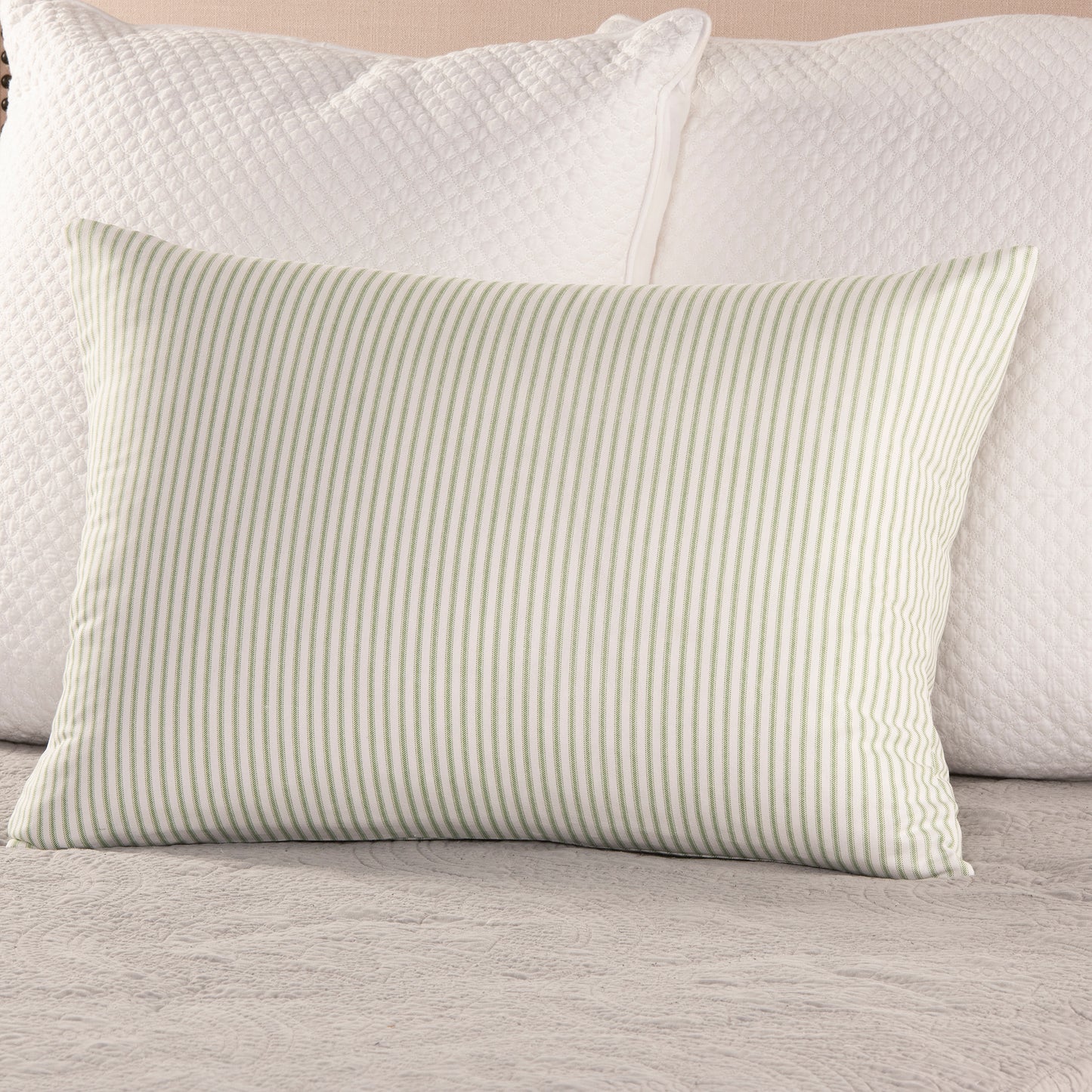 Pine Green and White Ticking Stripe Pillow Sham  Standard Euro or King