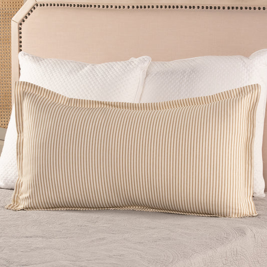 Ticking Stripe Pillow Sham Brown King Size Flange Style