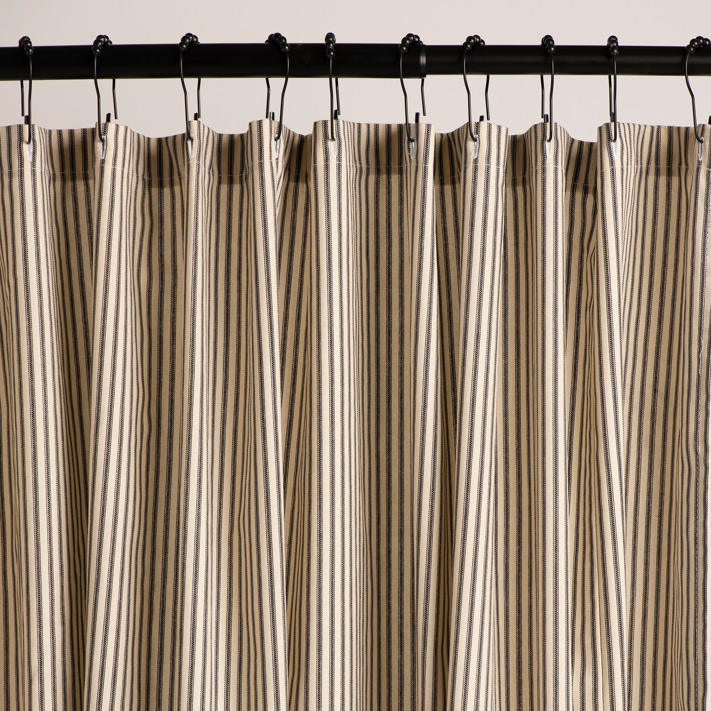 Black Ticking Stripe Shower Curtain black and cream color 