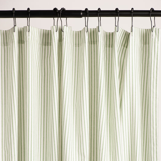 green ticking stripe shower curtain 