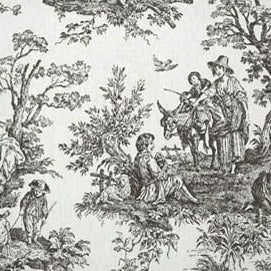 black toile shower curtain fabric detail