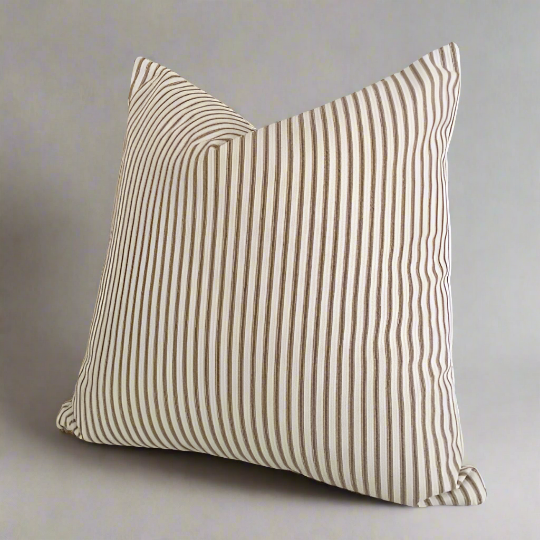 brown and cream ticking stripe throw pillow