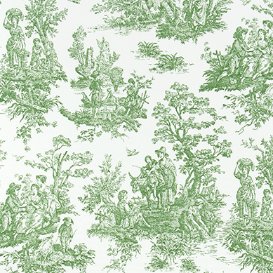 green toile shower curtain fabric detail